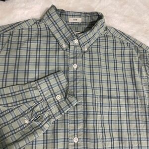 J.Crew Slim Fit Button Down Shirt Mens M Green Blue Plaid Organic Cotton Preppy